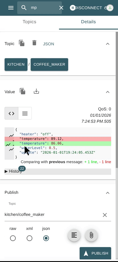 Settings with Disconnect/Logout