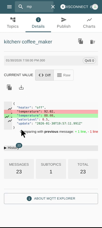 Settings with Disconnect/Logout