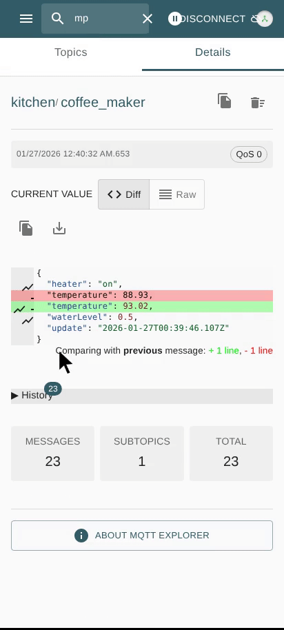 Settings with Disconnect/Logout
