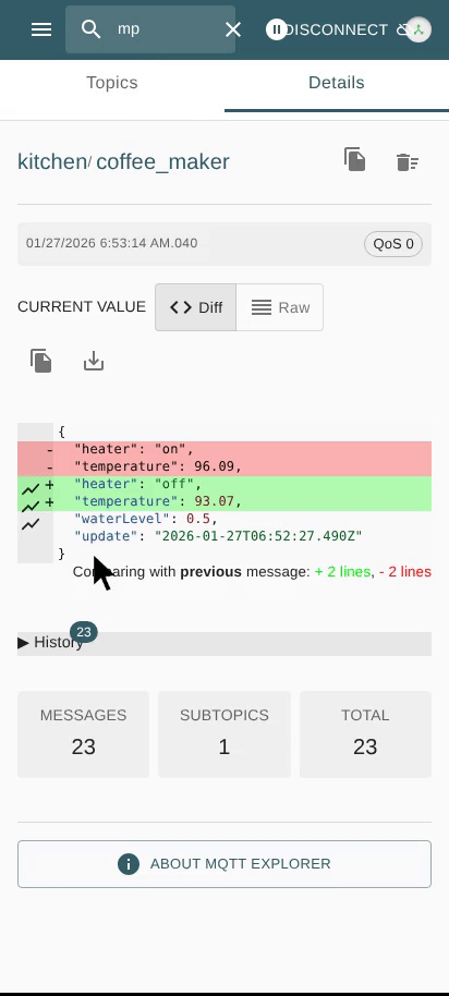 Settings with Disconnect/Logout