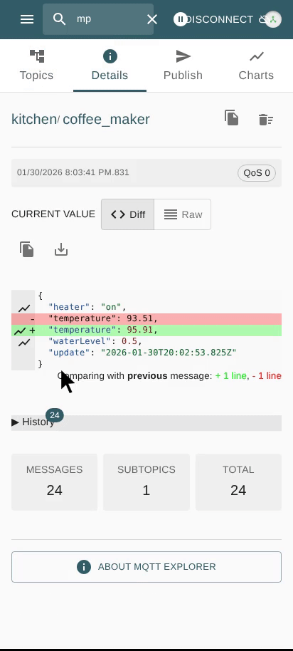 Settings with Disconnect/Logout