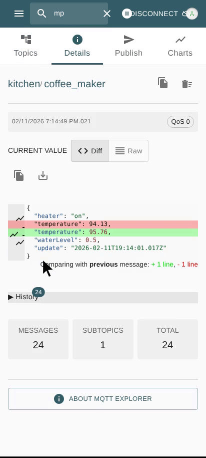 Settings with Disconnect/Logout
