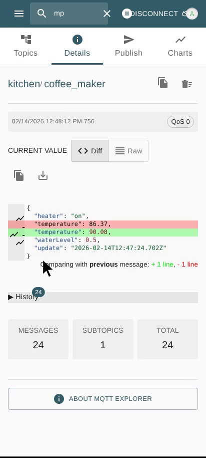 Settings with Disconnect/Logout