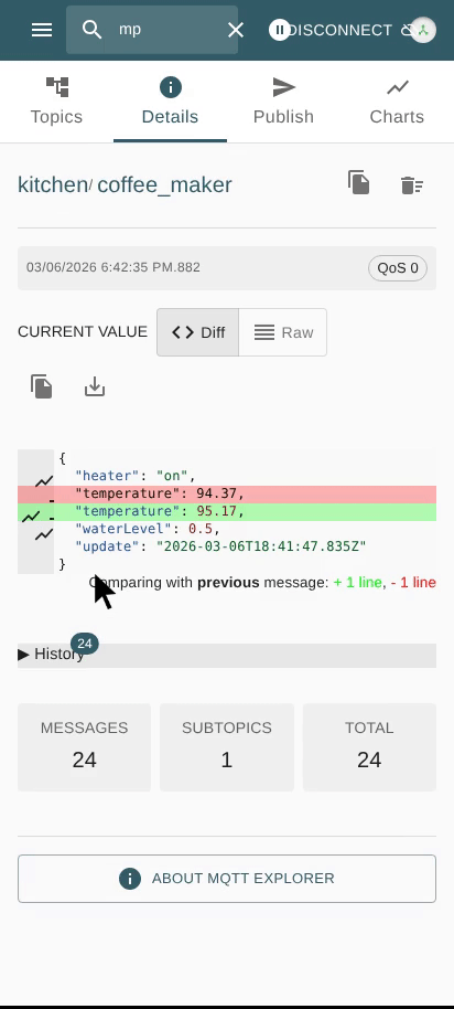 Settings with Disconnect/Logout