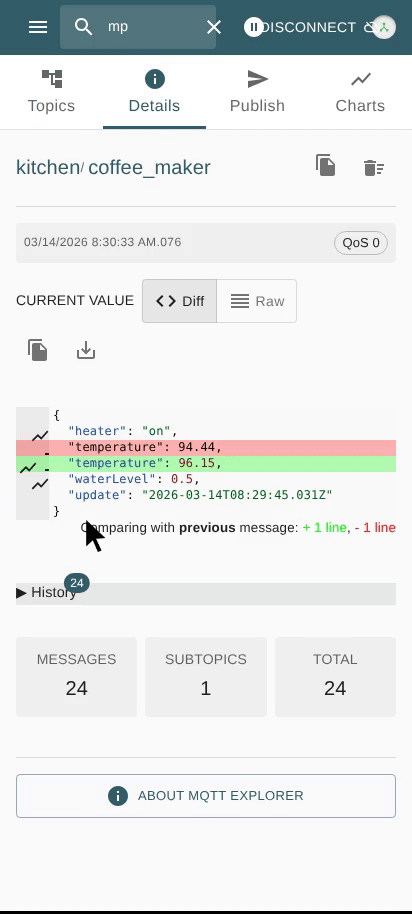 Settings with Disconnect/Logout