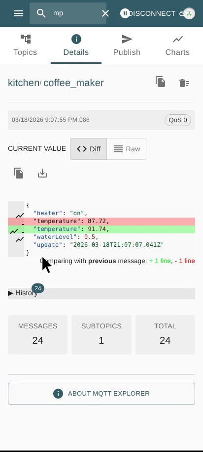 Settings with Disconnect/Logout