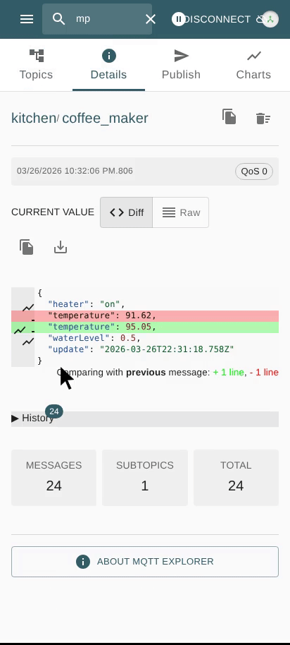 Settings with Disconnect/Logout