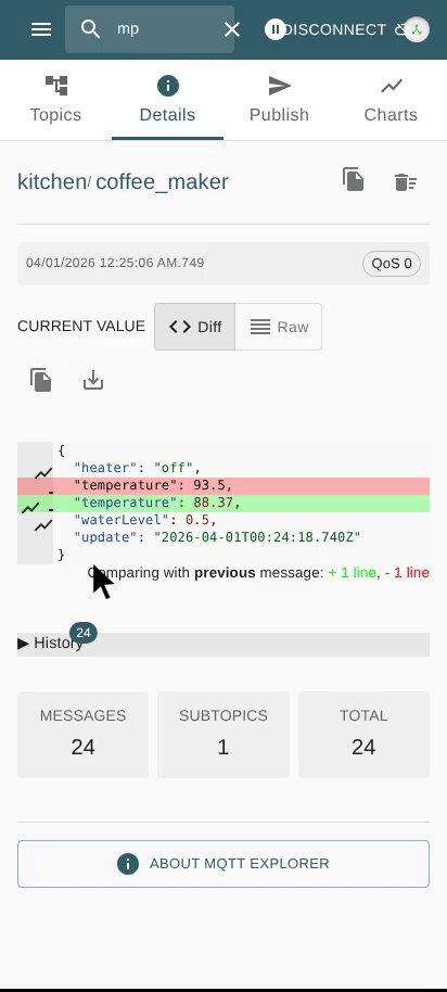 Settings with Disconnect/Logout