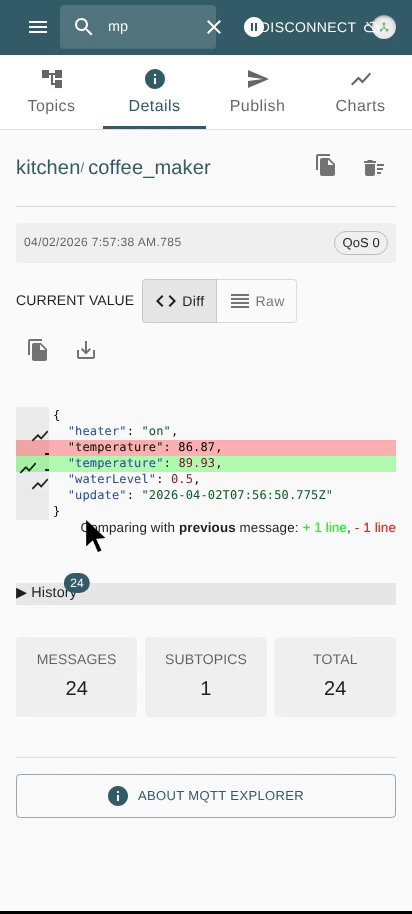 Settings with Disconnect/Logout