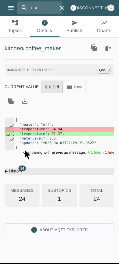 Settings with Disconnect/Logout