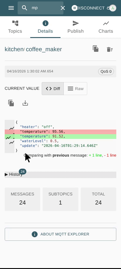 Settings with Disconnect/Logout