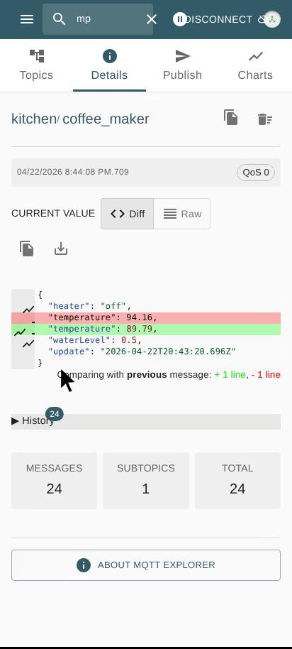 Settings with Disconnect/Logout
