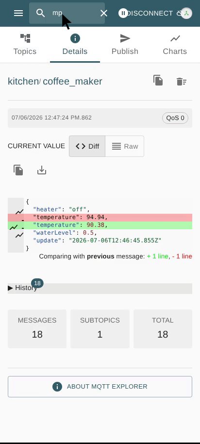 Settings with Disconnect/Logout