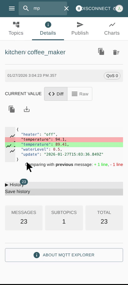 Settings with Disconnect/Logout
