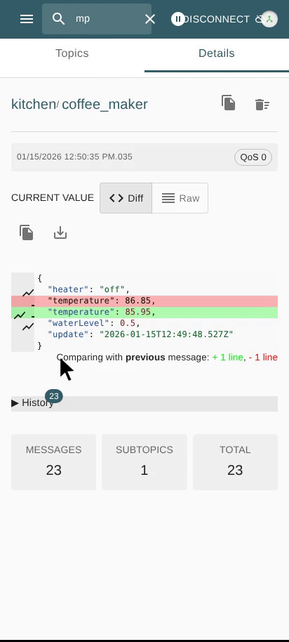 Settings with Disconnect/Logout